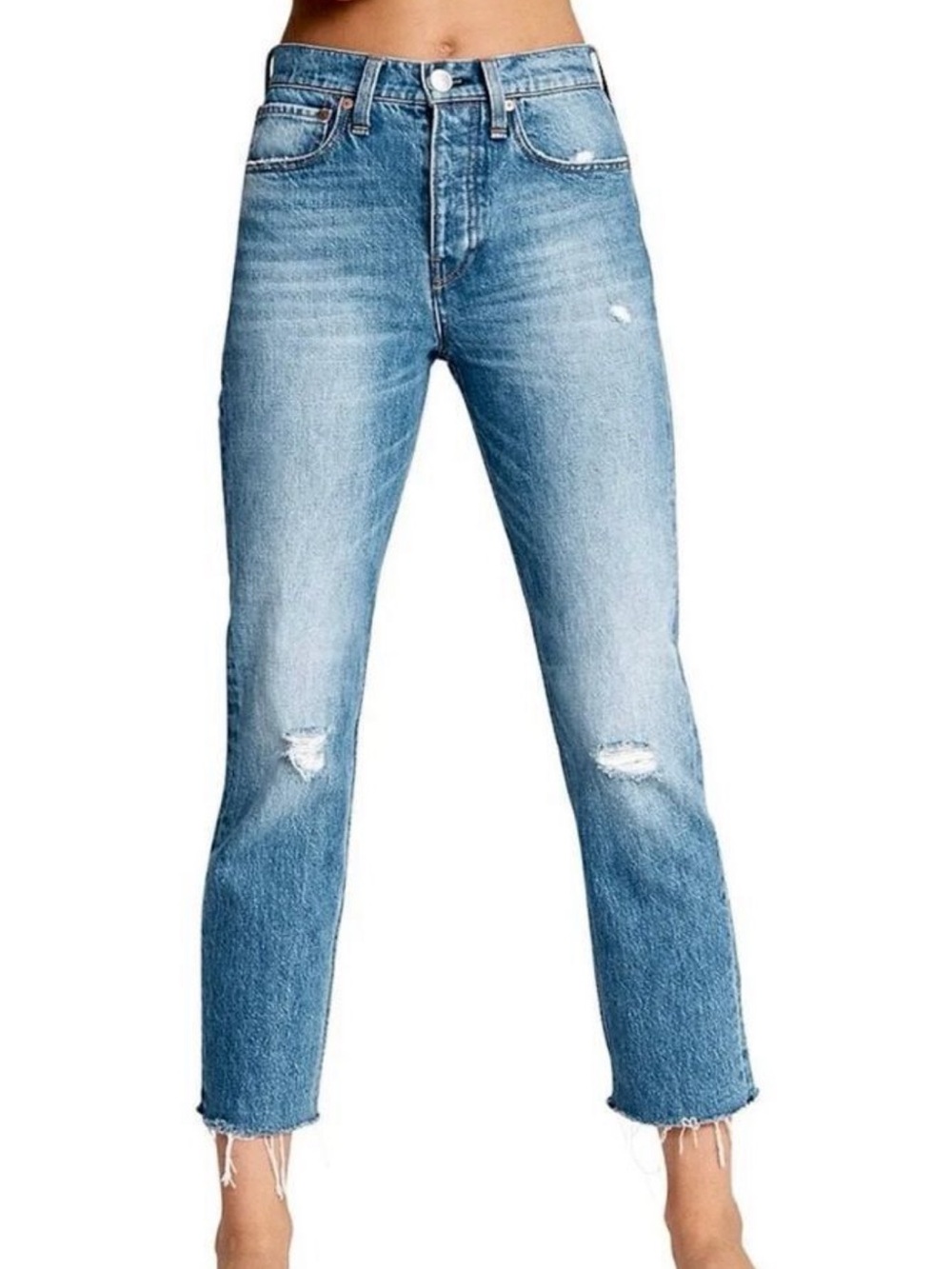 RAG & BONE MAYA HIGH-RISE
ANKLE STRAIGHT JEANS IN AQUARIUS W/ HOLES SIZE 26